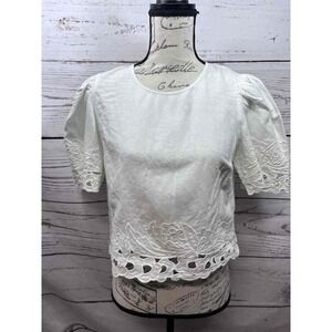 La‎ Vie Rebecca Taylor White Short Sleeve Casual Blouse Size Small